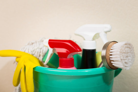 
A set of sponges and cleaning products for cleaning