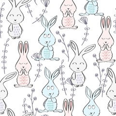 Vector seamless pattern with bunny and flowers