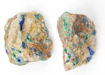 Rough azurite on a white background.