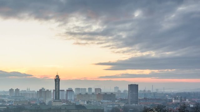 Czech city Ostrava timelapse sunset in winter