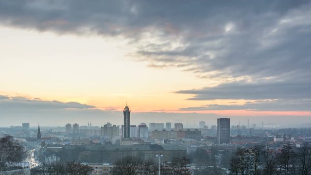 Czech city Ostrava timelapse sunset in winter