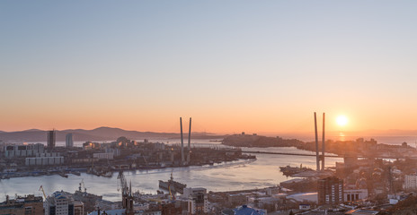 Vladivostok cityscape, sunset view.