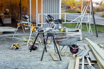 Tools near the house under construction