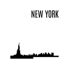New York City skyline black silhouette modern typographic design. USA landmark vector illustration. Statue of Liberty. Architecture of American downtown. United States of America big city panorama