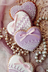 Beautiful background for Valentine's day with gingerbread hearts