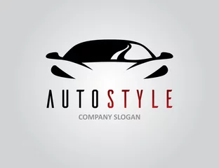 Foto op Canvas Auto style car logo design with concept sports vehicle icon silhouette on light grey background. Vector illustration. © JoelMasson