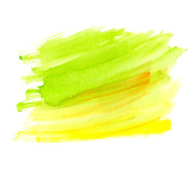 Abstract bright green to yellow gradient painted in watercolor on clean white background