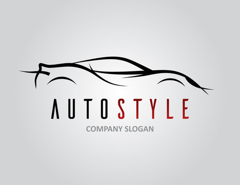 Auto style car logo design with abstract concept sports vehicle icon silhouette on light grey background. Vector illustration.