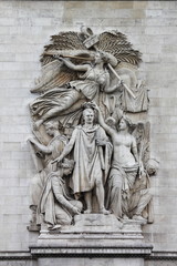 Ornamental sculptures on Arch of Triumph. Paris, France