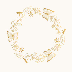 Obraz na płótnie Canvas Golden wreath with butterfly. Vector illustration. Isolated.