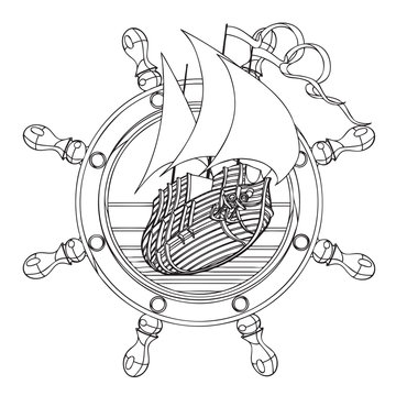 recommend clip art: Badge with steering wheel black and white