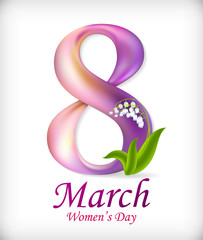 8 March Women's Day greeting card template. Amazing figure eight. Vector