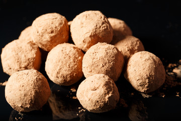 Homemade candies covered with cacao