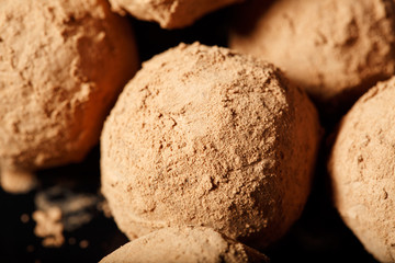Homemade candies covered with cacao