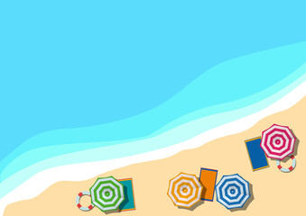 Fototapeta na wymiar Summer concept, vector background. Beach and sea with umbrella,