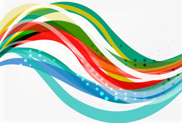 Vector color wave lines with dotted effect on light background