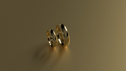 The beauty golden wedding ring on gold background. 3d rendering