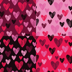 Set of 4 seamless vector background with decorative hearts. Valentine's day. Print. Cloth design, wallpaper.
