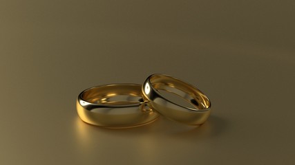 The beauty golden wedding ring on gold background. 3d rendering