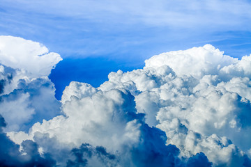 Naklejka na ściany i meble Color picture of fluffy clouds on blue sky