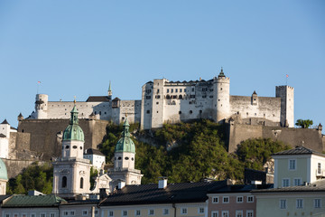 Fototapeta premium Old town and Fortress Hohensalzburg, beautiful medieval castle in Salzburg, Austria