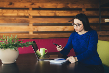 Young business lady call on phone in office hub