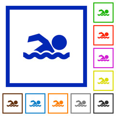 Swimming man flat framed icons