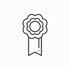 Gold medal award with ribbon. Winner line thin icon. First place leadership champion achievement. 1st place. Vector isolated illustration. Linear flat design. Success symbols. Object. Sign. Badge