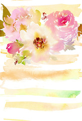 Greeting card with watercolor flowers handmade.