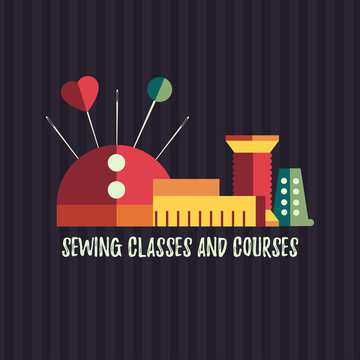 Sewing classes and courses vector set