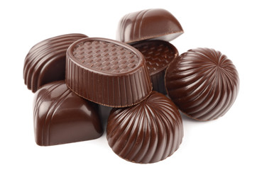 Dark chocolate on a white background