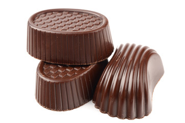 Dark chocolate on a white background