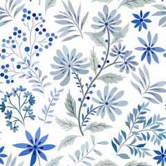 Seamless pattern with abstract meadow plants on a white background.