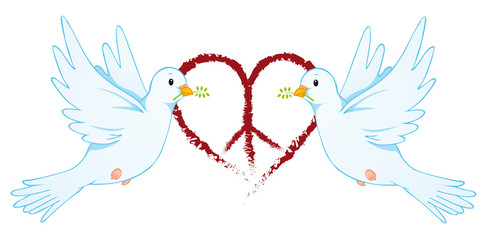 Peace doves and peace signs in heart shape