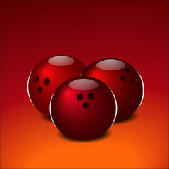 Bowling balls on a red background.