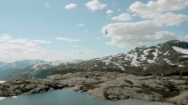 Helicopter over the mountains in Norway