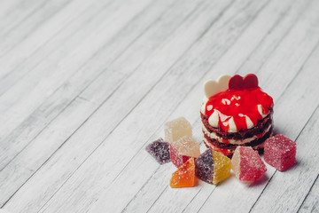 sweets on a wooden background, dessert