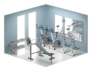 Fitness room isometric isolated on white