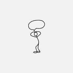 Cartoon icon of sketch stick figure in cute miniature scenes.