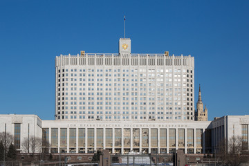 Russian white house. The House of the Government of the Russian Federation close up. 