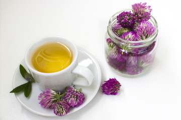 Herbal tea with flowers of clover