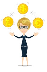 businesswoman juggling with gold coins