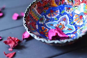 Traditional Turkish bowl and flower petals