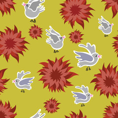 Flower and birds seamless.