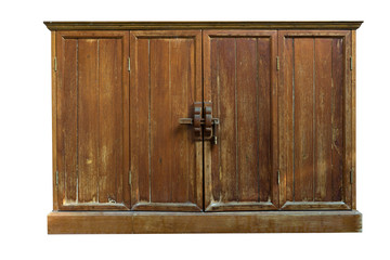 Vintage : The old wooden wall cabinet with white background