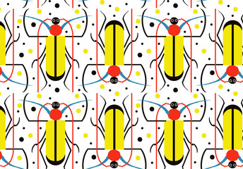Seamless hand drawn insect bugs and creepy creatures. Background pattern in vector. Colorful interesting skeetch
