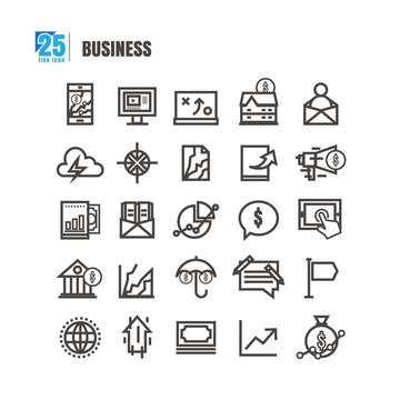 Business  icons set. Line style. idea imagery bank online graph mortgage home send message success Profit vector on white background