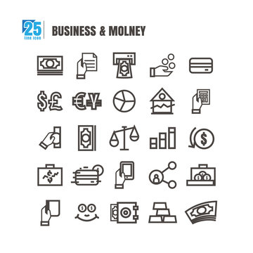 Business and finance icons set. Line style. idea currency success Profit vector on white background