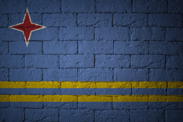 Closeup of grunge flag of Aruba. Flag with original proportions