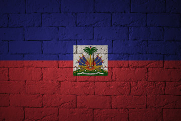 Flag with original proportions. Closeup of grunge flag of Haiti
